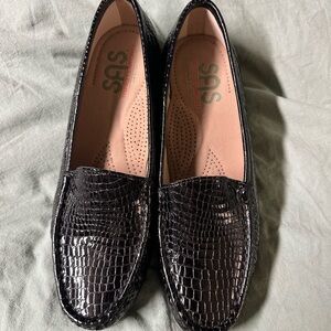 SAS Black Croc-Embossed Leather Loafers